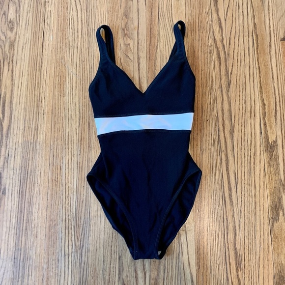 Jag Pro VTG Swimsuit Black 90s y2k One Piece High Cut Low Back Ribbed Sporty 6 - Picture 2 of 12